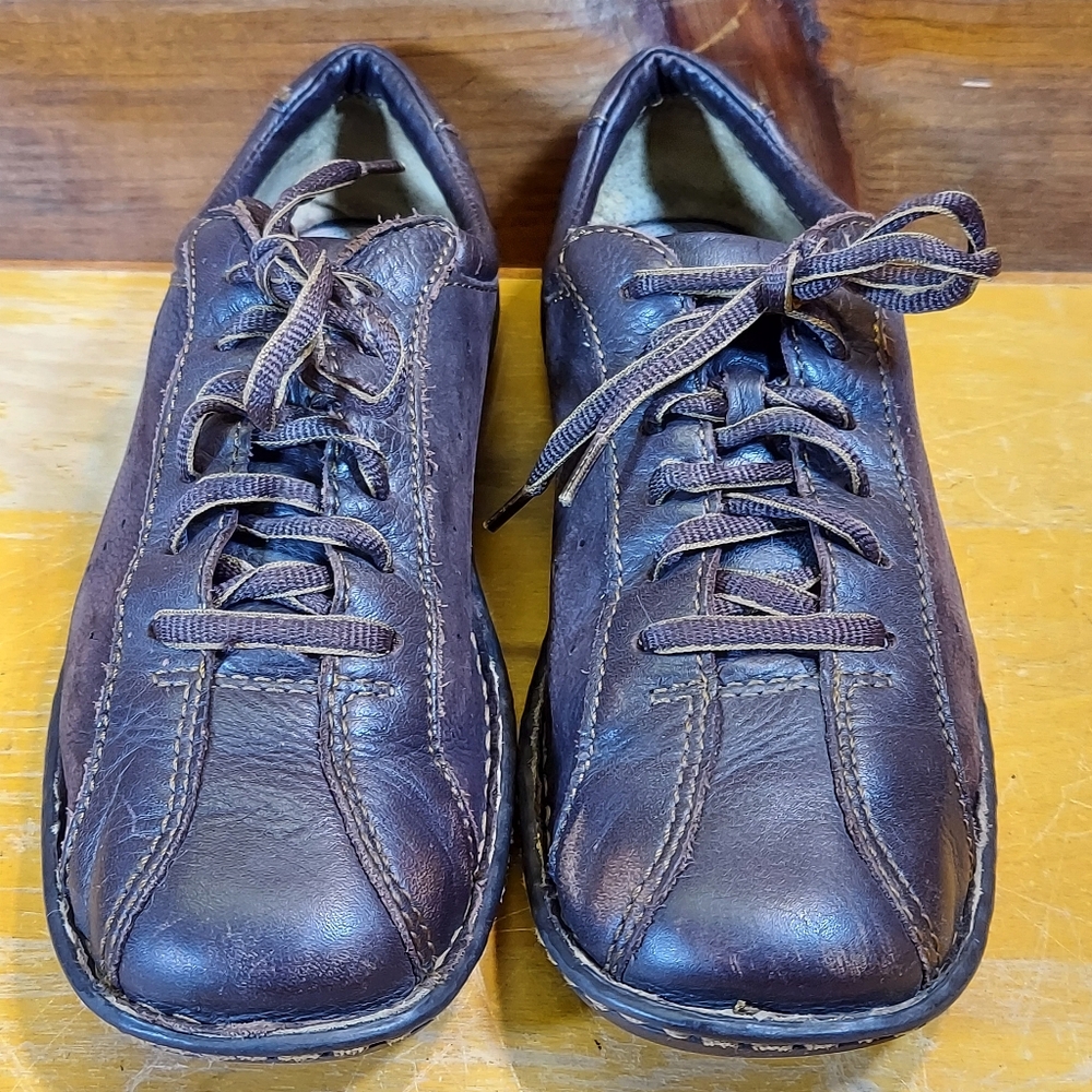 Born Women's Sneaker Oxford Size 10 Walking Shoe Brown Leather Nubuck Lace Up - Picture 4 of 10